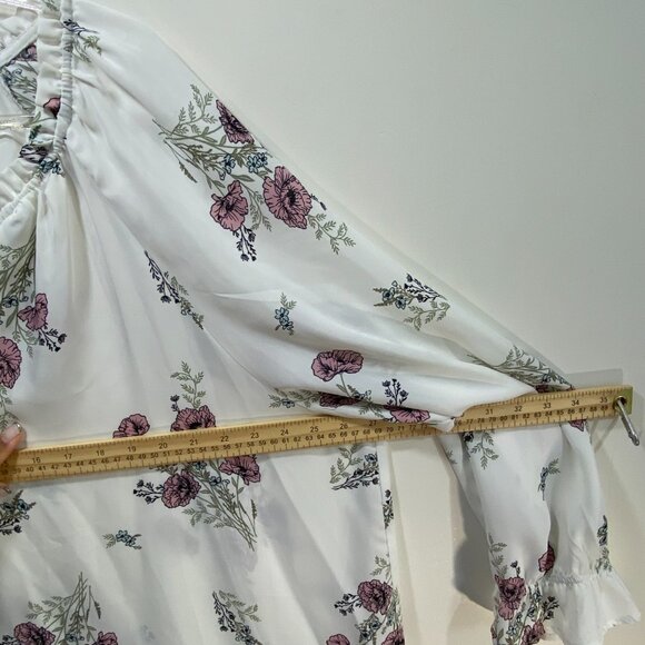Ophelia Roe Floral Chiffon Top Women 3X Ivory Long Sleeve Flowy Boho Fairy - Picture 6 of 9